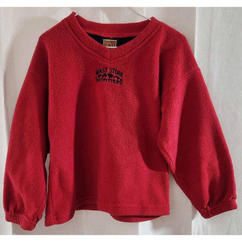 Vintage Boys Sz Med Tipsy Red Mast Store Outfitters V Neck Fleece Pullover